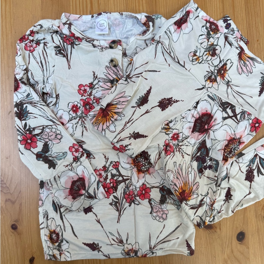 Lou Lou & Company Cream Floral Long-Sleeve Top with Pink & Red Accents